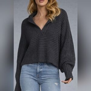 Elan Sierra Women's V-Neck Ribbed Knit Sweater With Collar